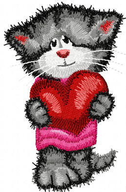 Cat with heart machine embroidery design